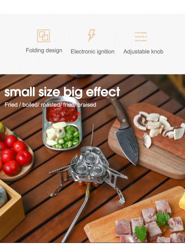 EVEREEN Outdoor Camping Gas Stove | 5800W High-Power Three Burner, Foldable & Portable | Camping, Hiking, Picnic Cookware - Image 4